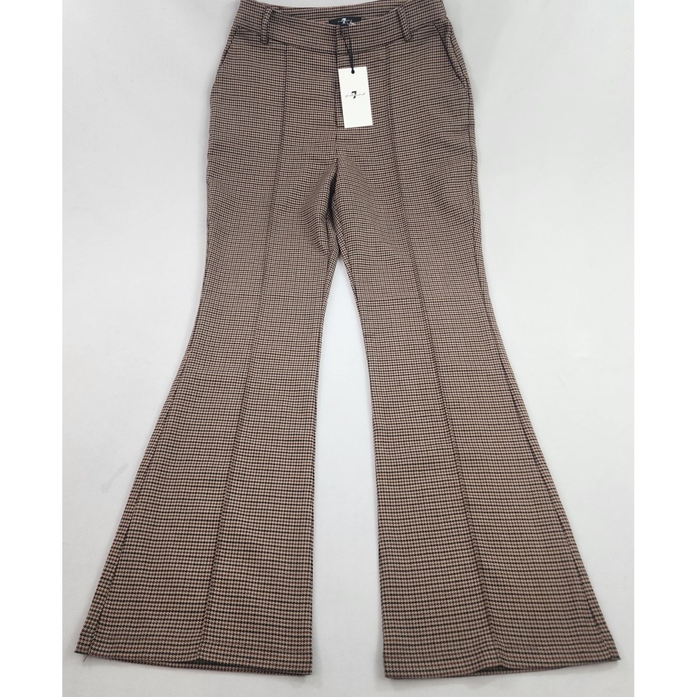 7 For All Mankind Womens Houndstooth Flare Pants Brown Sz 2 84053 Stretch